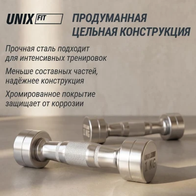 Гантель UNIX Fit PRO круглая хромированная 1 кг, 2 шт.