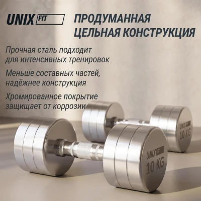 Гантель UNIX Fit PRO круглая хромированная 10 кг, 2 шт.