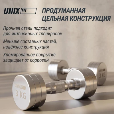Гантель UNIX Fit PRO круглая хромированная 3 кг, 2 шт.