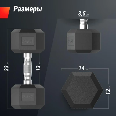 Гантель гексагональная UNIX Fit обрезиненная 12,5 кг, 2 шт.