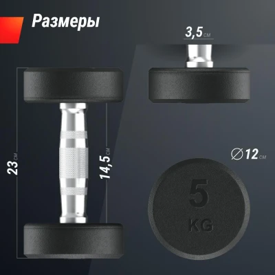 Гантель UNIX Fit PRO круглая обрезиненная 5 кг, 2 шт.