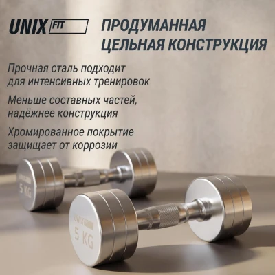 Гантель UNIX Fit PRO круглая хромированная 5 кг, 2 шт.