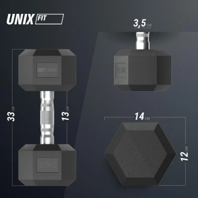 Гантель гексагональная UNIX Fit обрезиненная 12,5 кг, 2 шт.