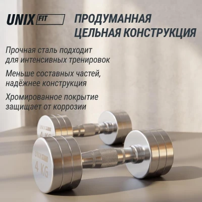 Гантель UNIX Fit PRO круглая хромированная 4 кг, 2 шт.
