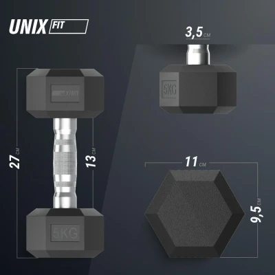 Гантель гексагональная UNIX Fit обрезиненная 5 кг, 2 шт.