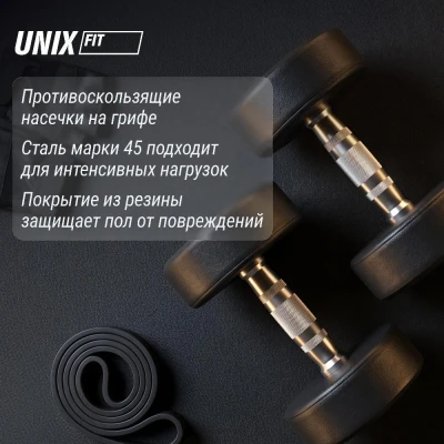 Гантель UNIX Fit PRO круглая обрезиненная 45 кг / шт.
