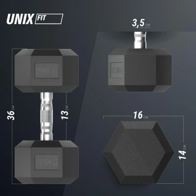 Гантель гексагональная UNIX Fit обрезиненная 17,5 кг, 2 шт.
