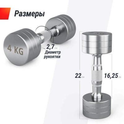Гантель UNIX Fit PRO круглая хромированная 4 кг, 2 шт.