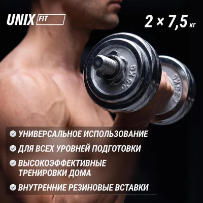 Набор гантелей UNIX Fit в кейсе 15 кг